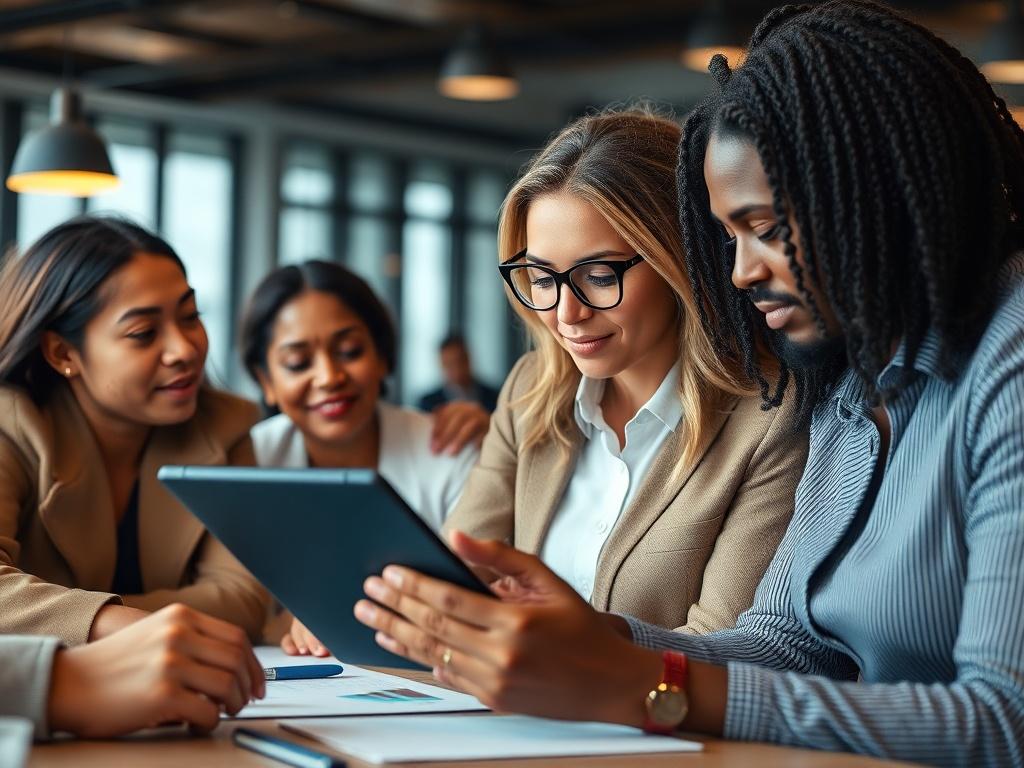 A close up shot of a diverse group of professionals