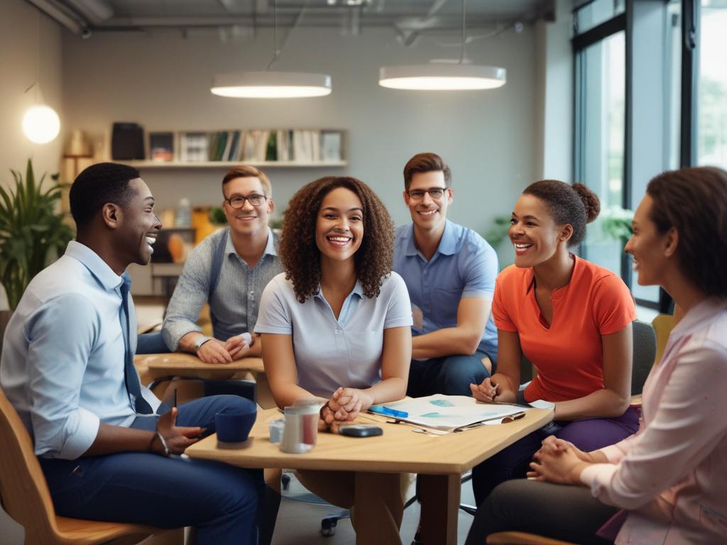 realistic high resolution of a diverse group of employees participating