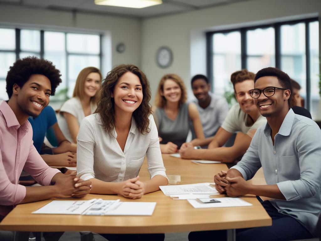 Close up of a diverse group of employees participating in