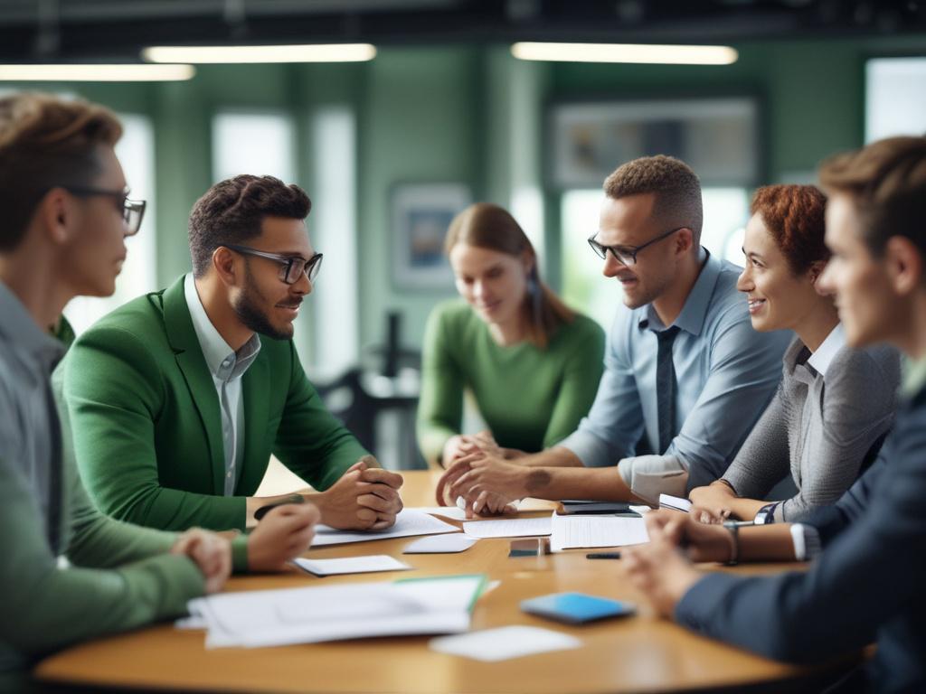 realistic high resolution of a team meeting discussing workforce strategies,