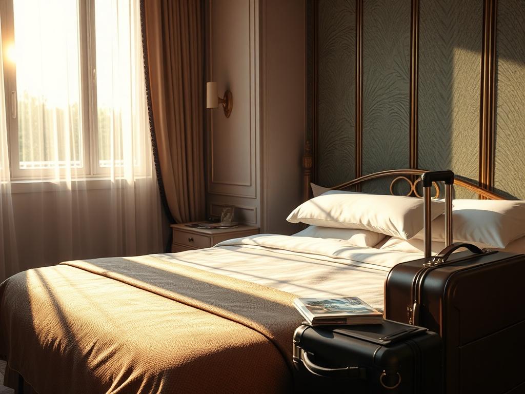 A high resolution close up of a cozy hotel room