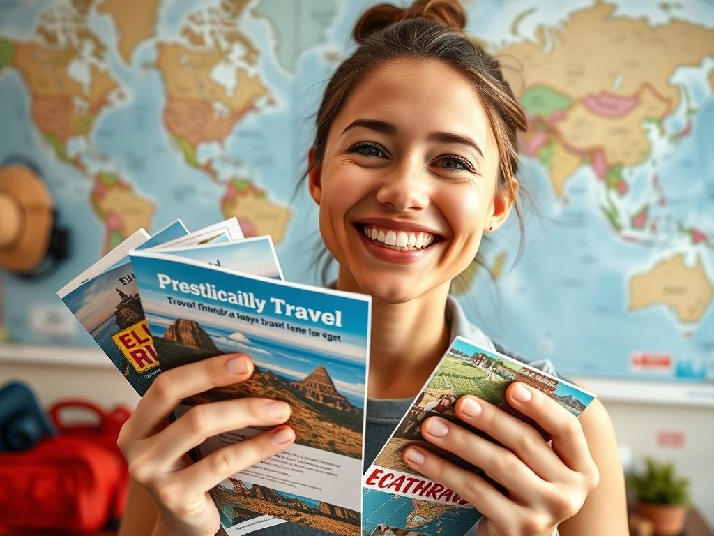 A vibrant close up of a travel enthusiast smiling while
