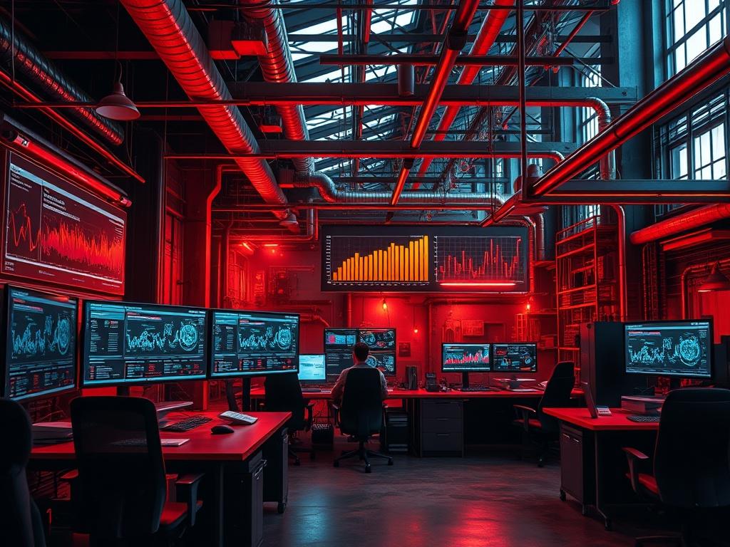 A high resolution image depicting a modern office environment with