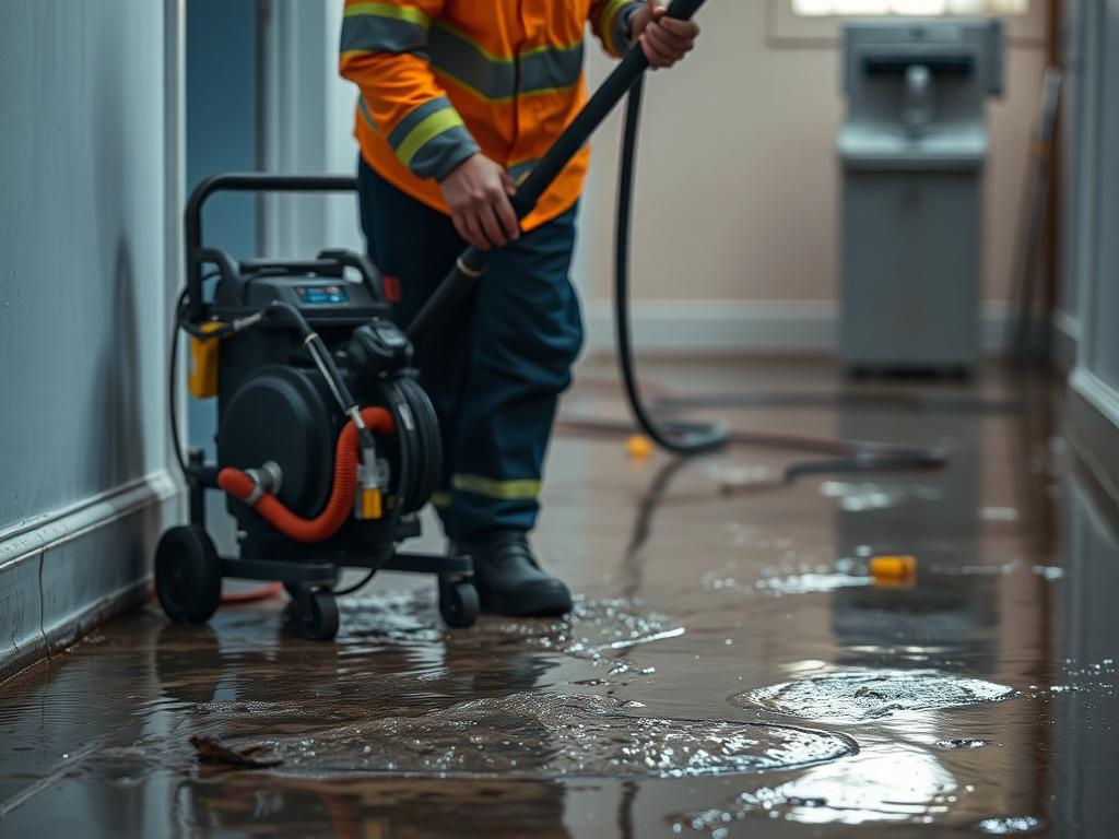 A focused shot of a technician in safety gear using