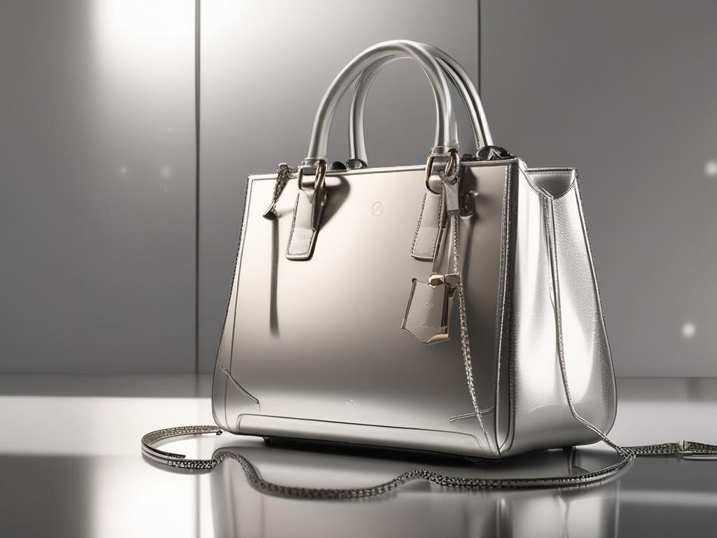 A high resolution image showcasing a luxurious handbag displayed against