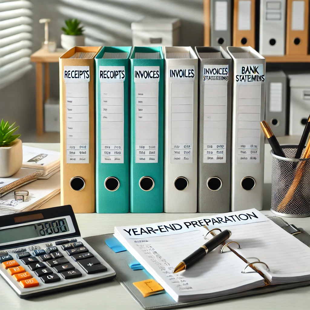 dall·e 2025-03-22 16.30.33 - a professional, clean image showing a desk with organised financial documents, including labelled folders for 'receipts', 'invoices', and 'bank statem.webp