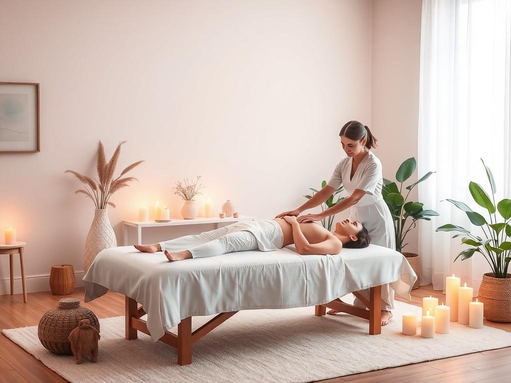 A serene Reiki healing session taking place in a calm,