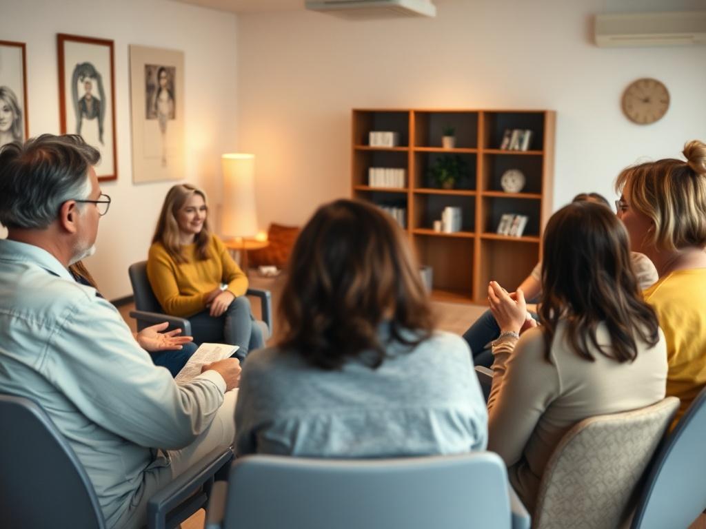 A cozy classroom setting with soft, warm lighting  Participants