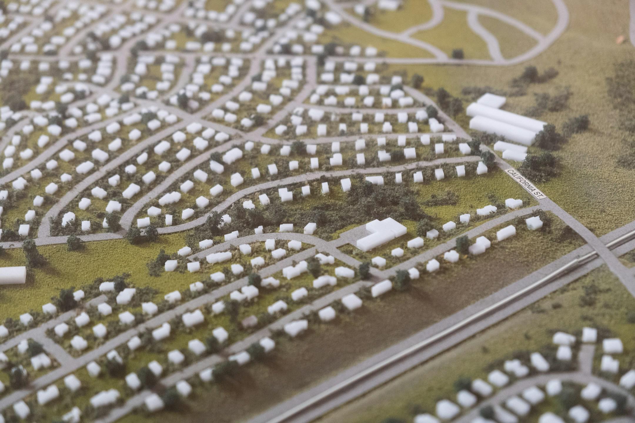 A detail of the model from the Bay Model Visitor Center in Sausalito, California. The model simulated various water conditions for the Bay Area from the 1950s-1990s before computer simulations were the preferred method of doing such research. The model is now mainly used for education purposes.