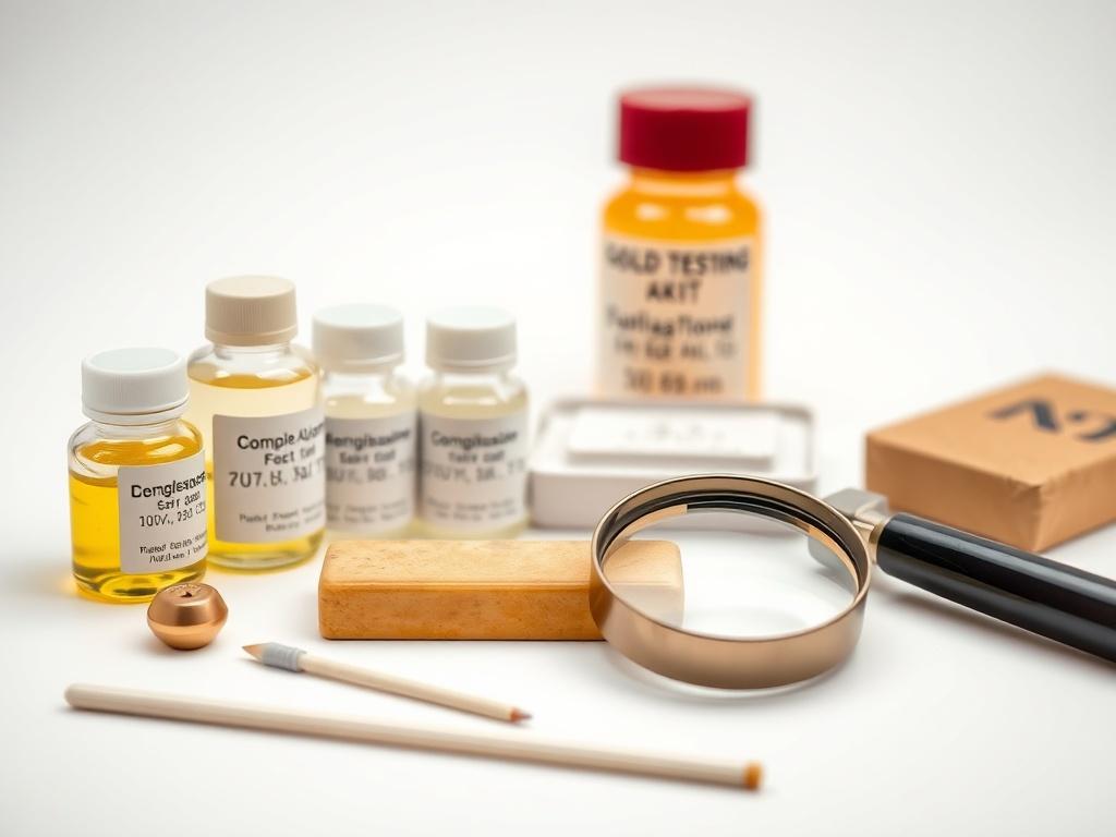 A realistic close up shot of a gold testing kit