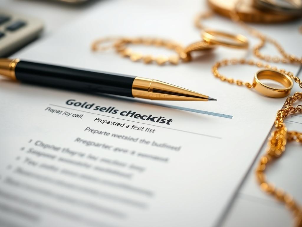 A detailed close up of a printed gold selling checklist