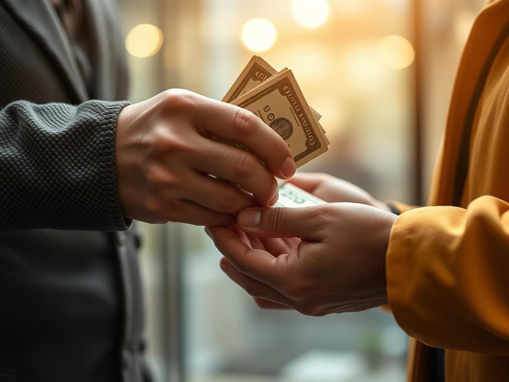 A close up shot of a customer receiving cash from