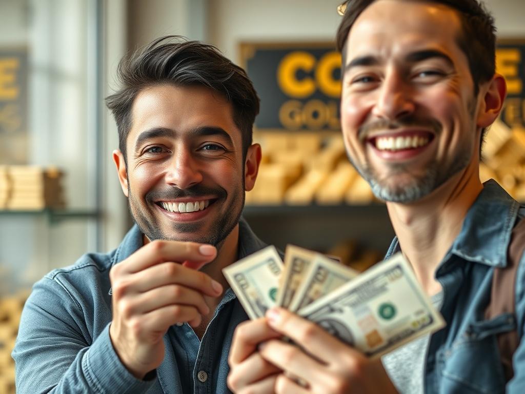 A close up shot of a satisfied customer smiling while