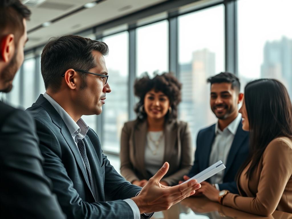 A close up shot of a confident financial advisor discussing