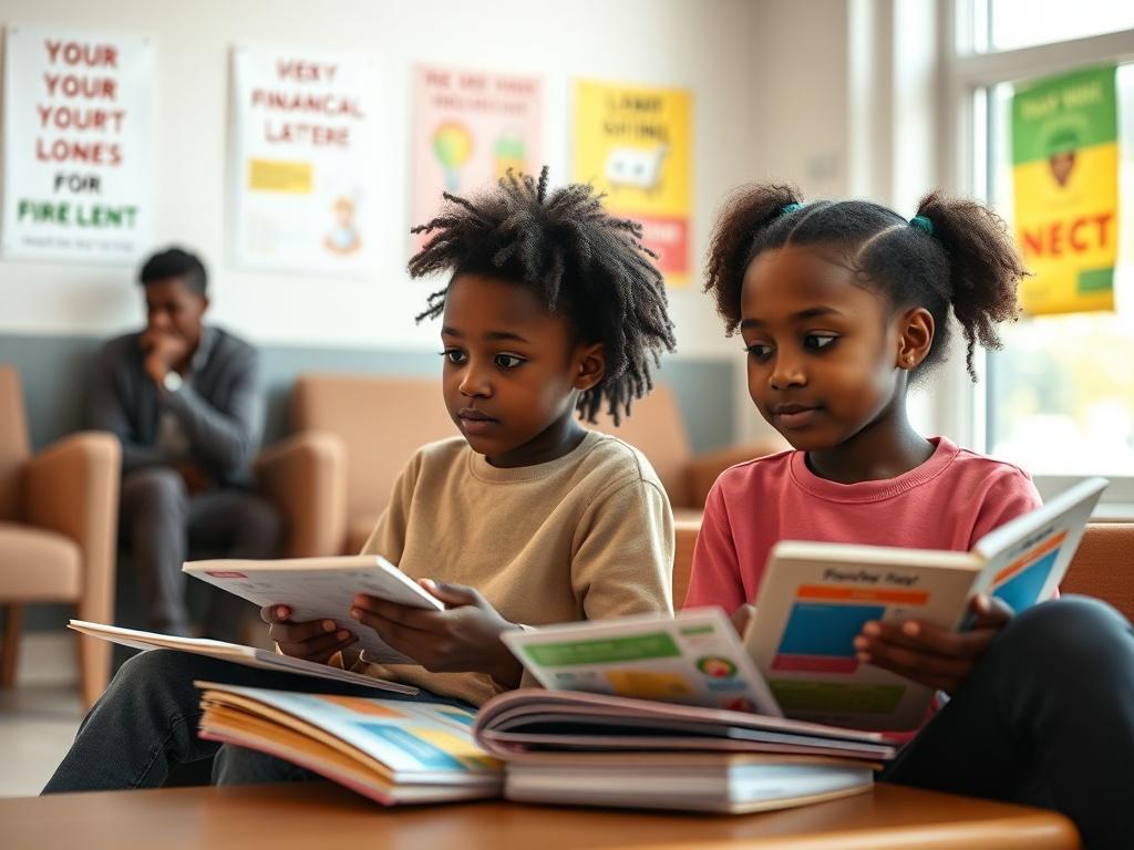 A young African American boy and girl sitting together, engaged