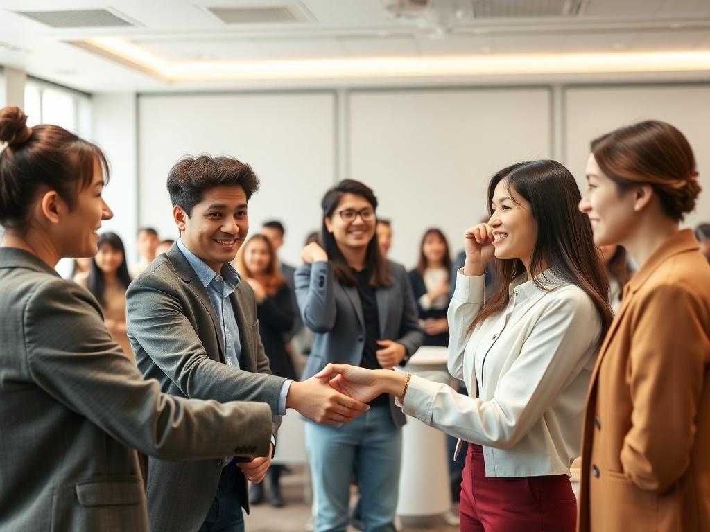 A group of young individuals participating in a business etiquette