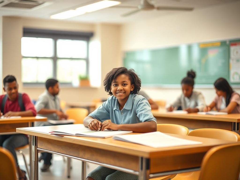 A young person sitting at a desk, engaged in a