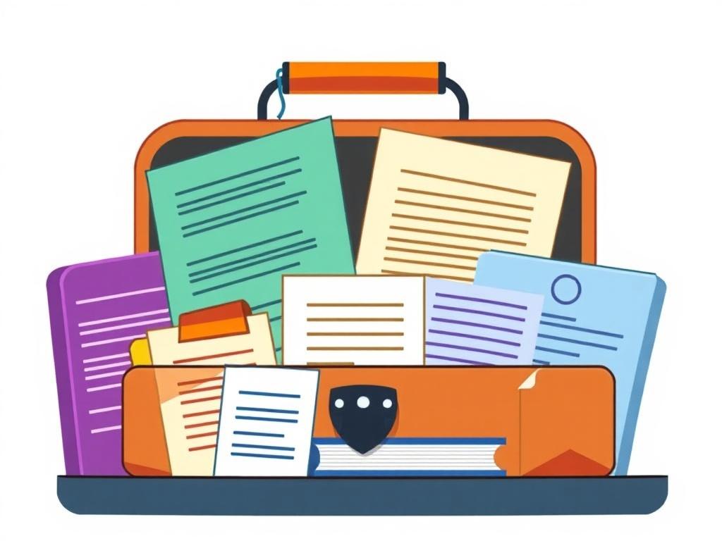 An informative and visually appealing illustration of an advocacy toolkit, featuring essential items like letters, contact lists, and community resources. The composition should highlight these tools in a neat, organized manner, with a clean and geometric design style. The background should be subtle and colorful, enhancing the importance of the toolkit.