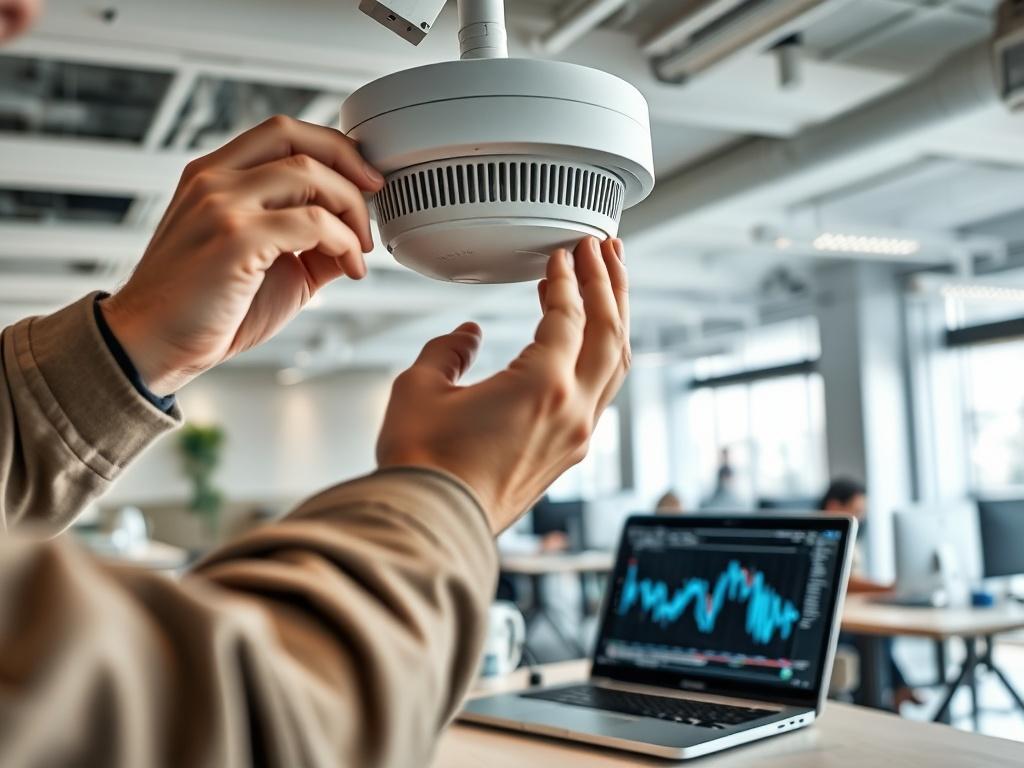 A close up shot of a WiFi access point being