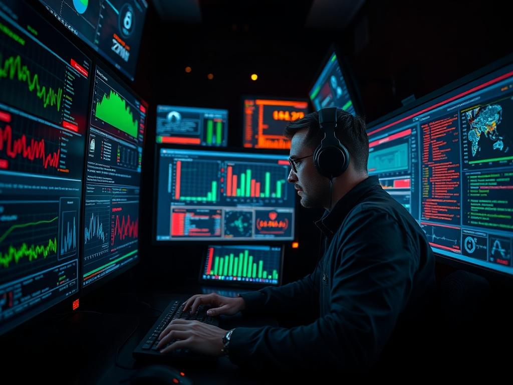 A close up shot of a cybersecurity expert analyzing data