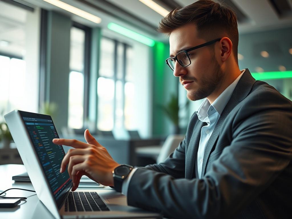 A close up shot of a professional IT consultant working