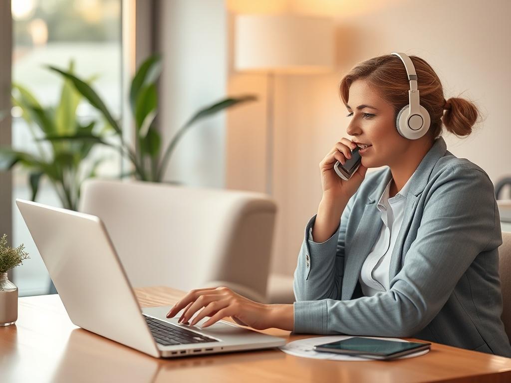 A travel planner on the phone, coordinating bookings, with a