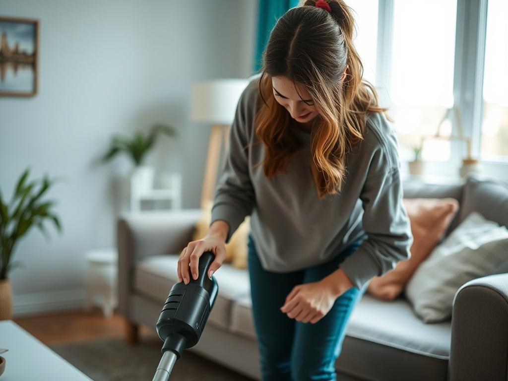 A hyper realistic close up shot of a woman cleaning