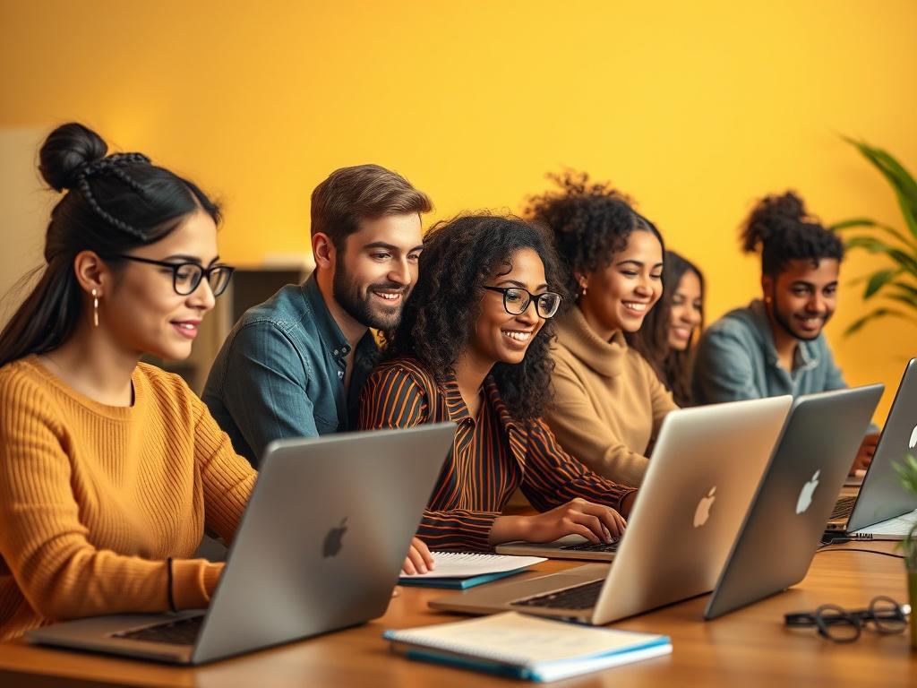 A focused shot of a diverse group of students participating