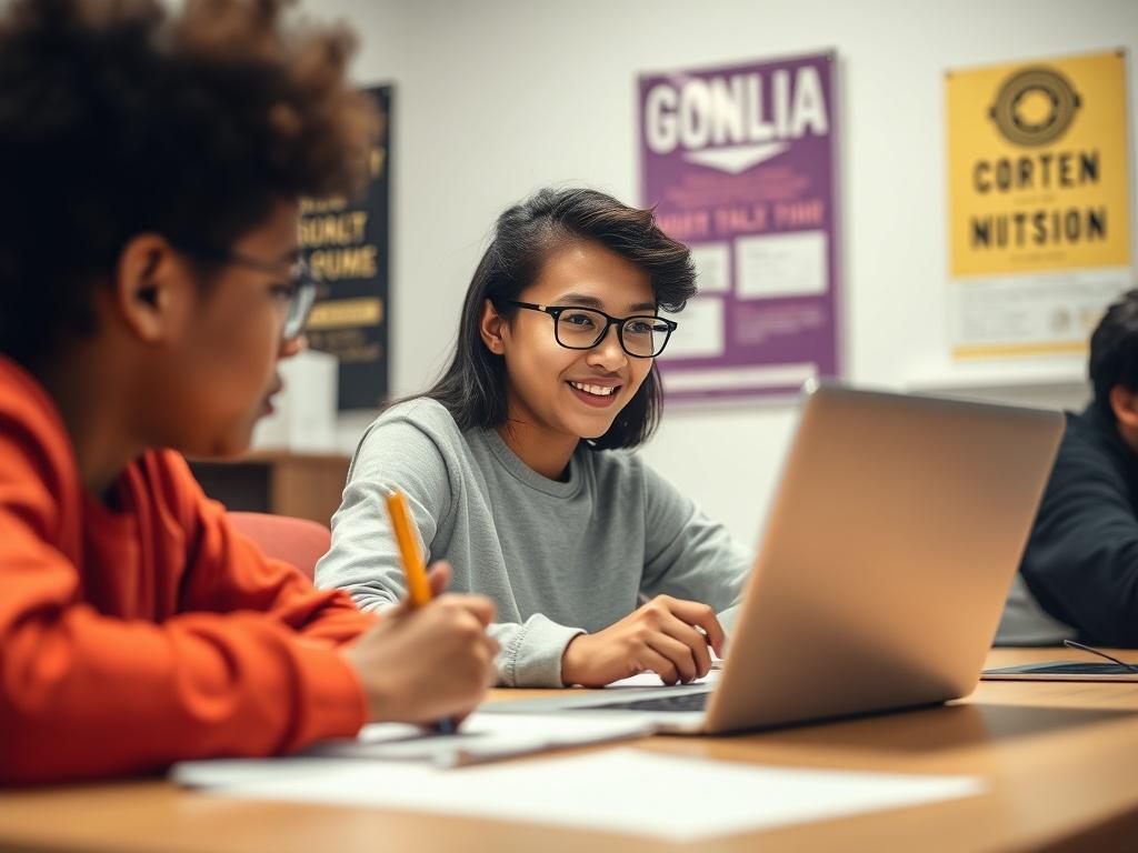 A focused student sitting in front of a laptop, taking