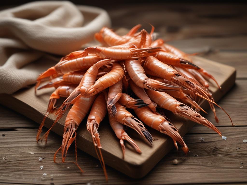A clear pack of dried large prawns arranged neatly, set