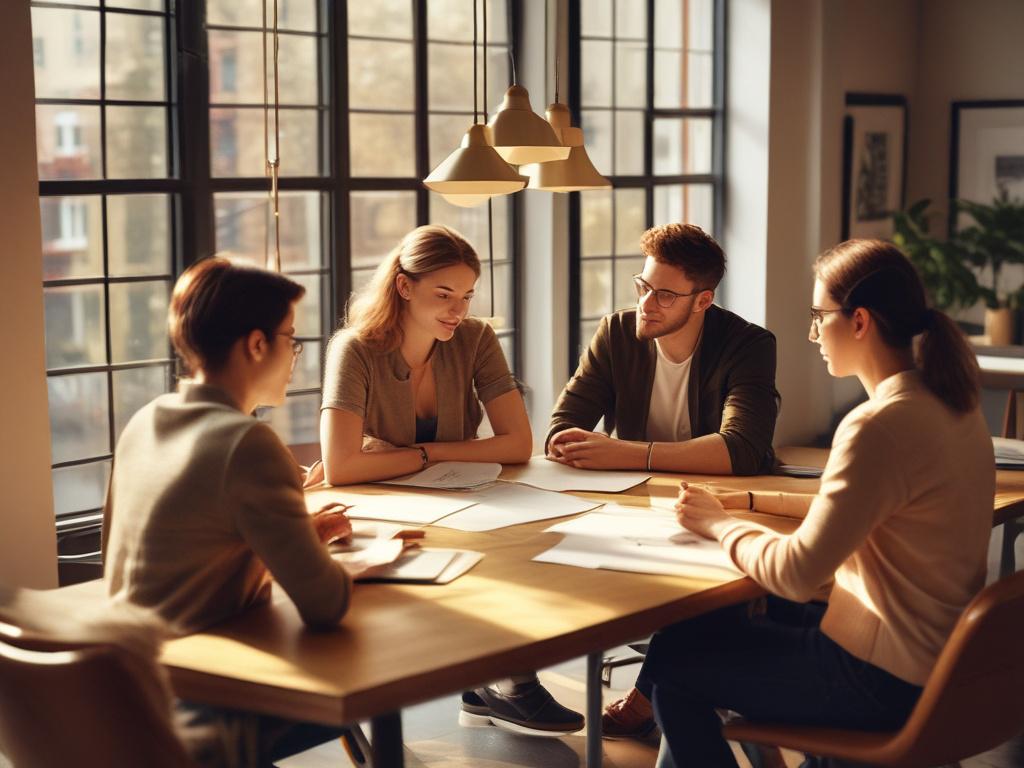 A realistic high resolution of a team brainstorming ideas in