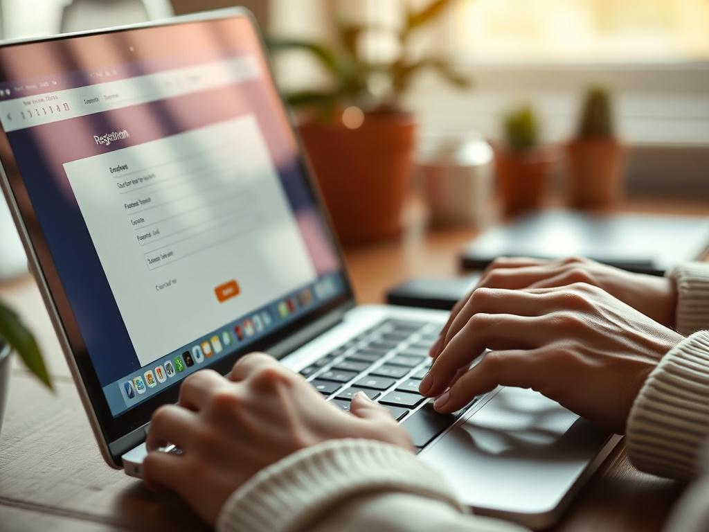 A close up shot of a person's hands typing on