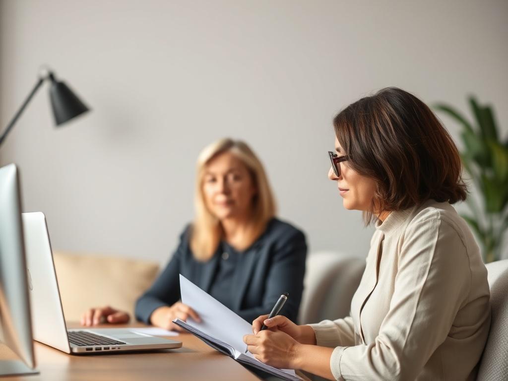 A professional virtual supervision meeting featuring an experienced counselor and