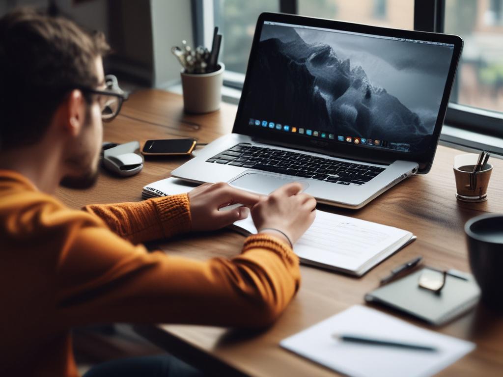 An individual sitting at a desk, intently working on a