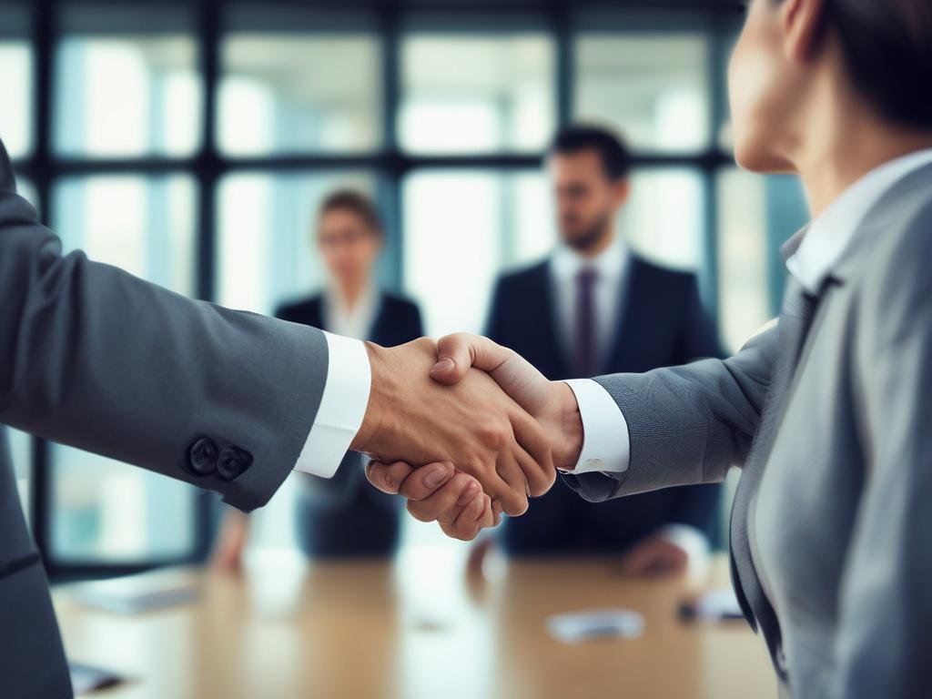 A professional handshake between a recruiter and a corporate representative