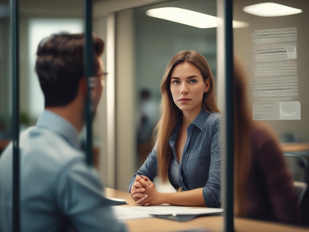 A focused close up of a candidate practicing interview responses