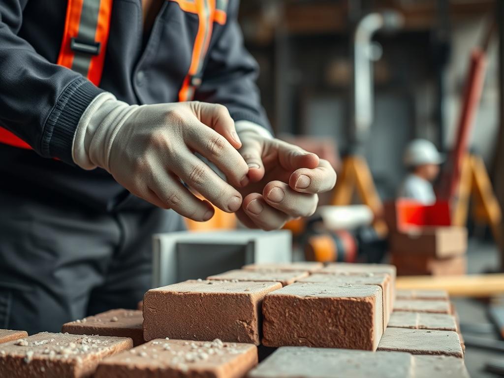 A realistic close up shot of a construction worker's hands