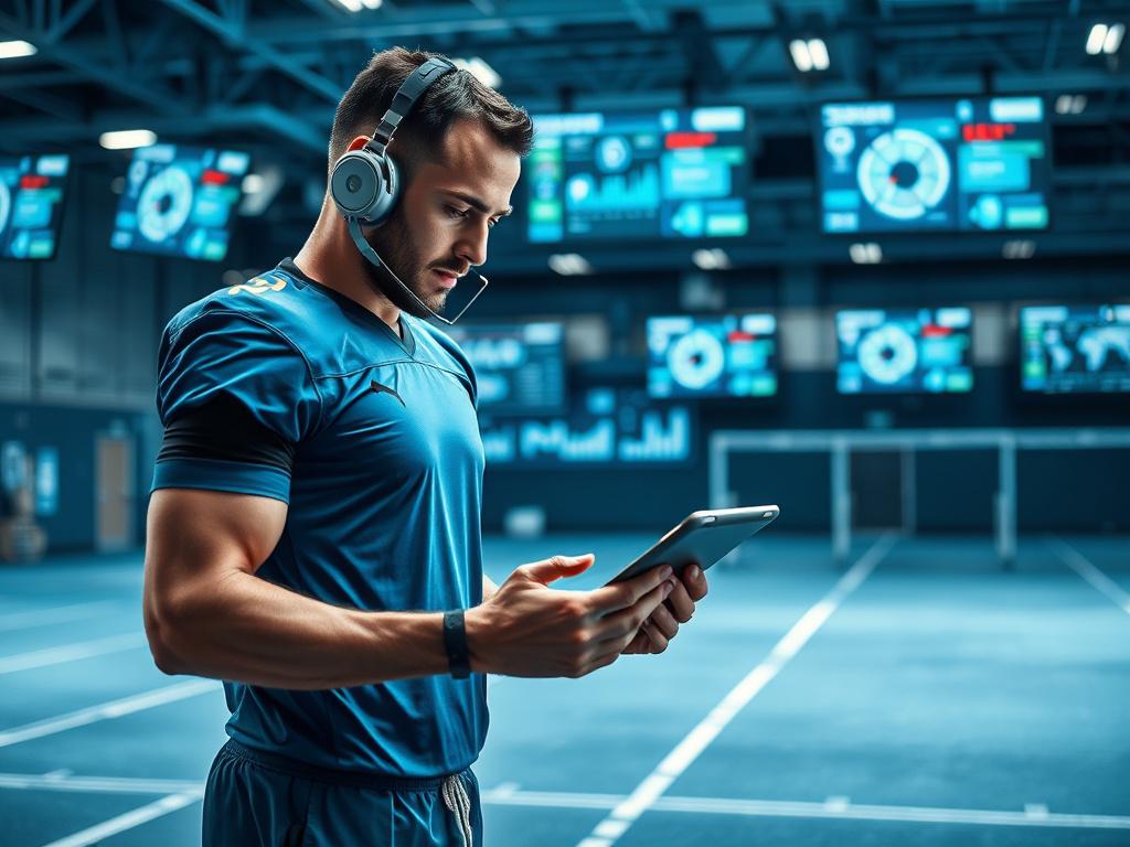A realistic high resolution image of a football player analyzing