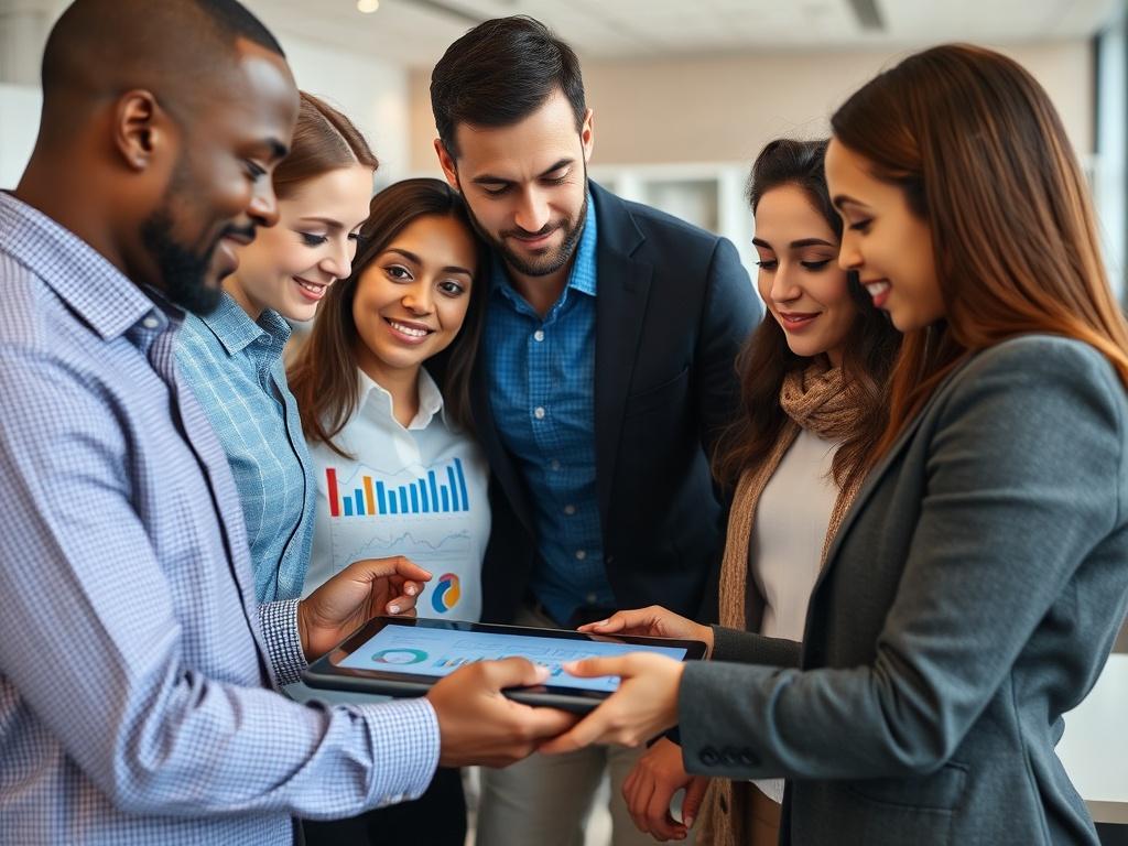 A close up shot of a professional team collaborating around