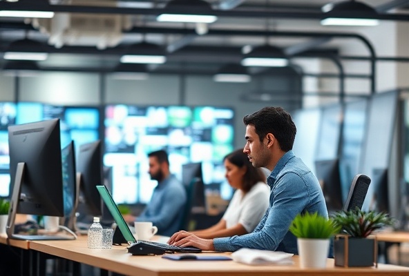 Modern IT professionals working in technology office