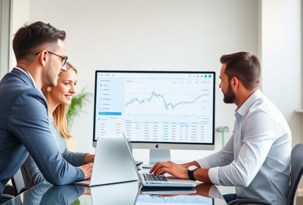 Finance team reviewing a dashboard and spreadsheet together.