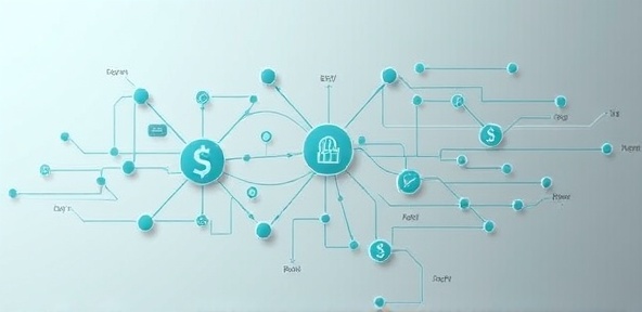 Abstract financial consolidation and workflow visualization.