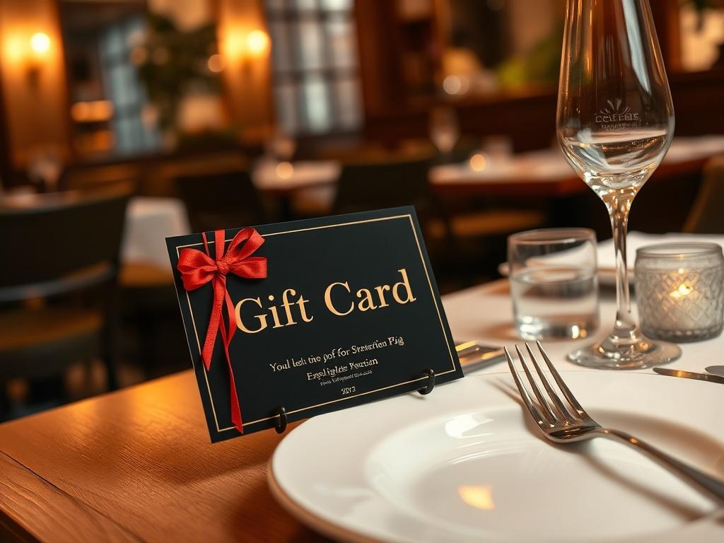 A high resolution image of a stylish restaurant gift card,