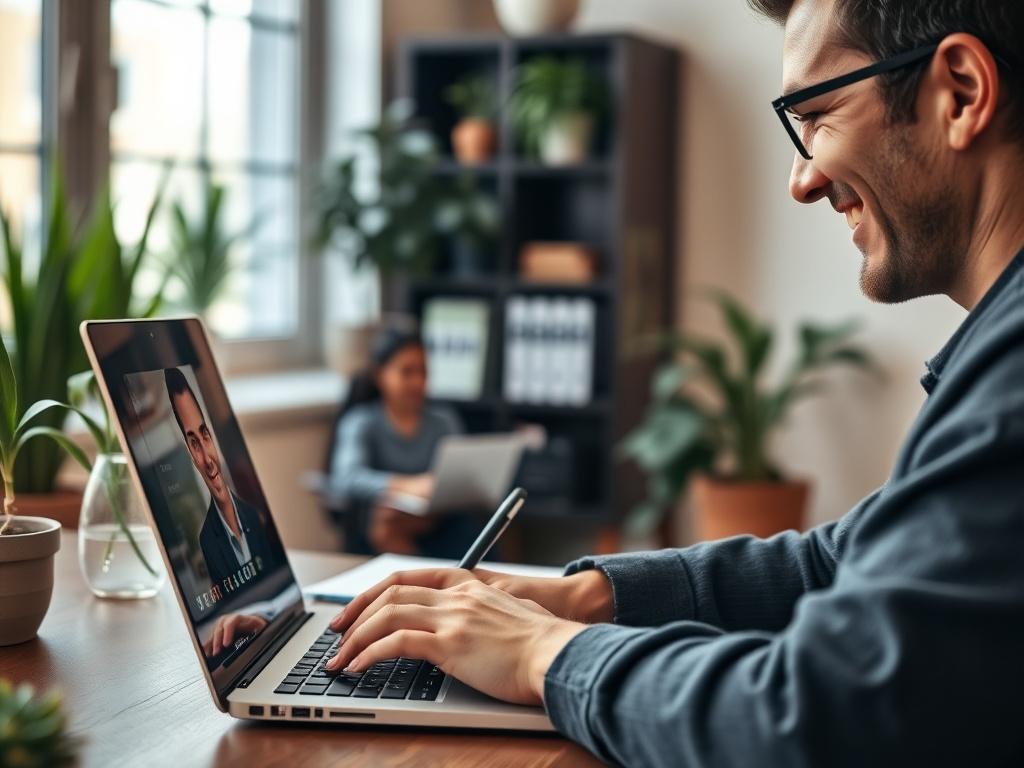 A close up shot of a person using a laptop