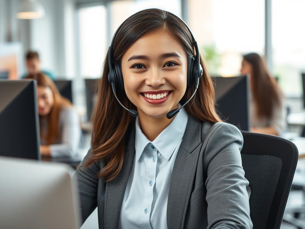 A close up shot of a customer service representative on