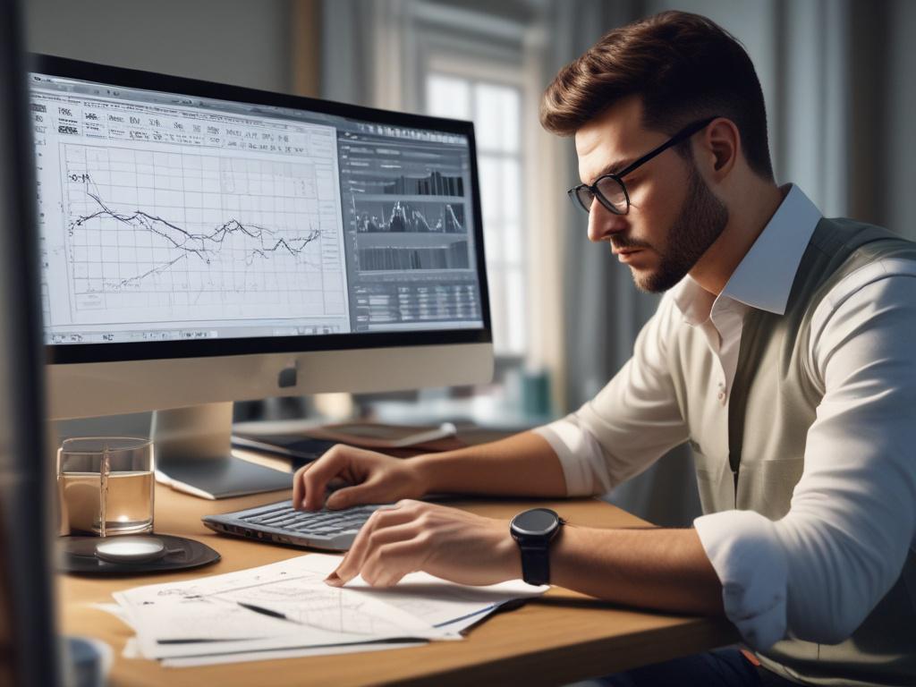 A close up shot of a person analyzing stock charts