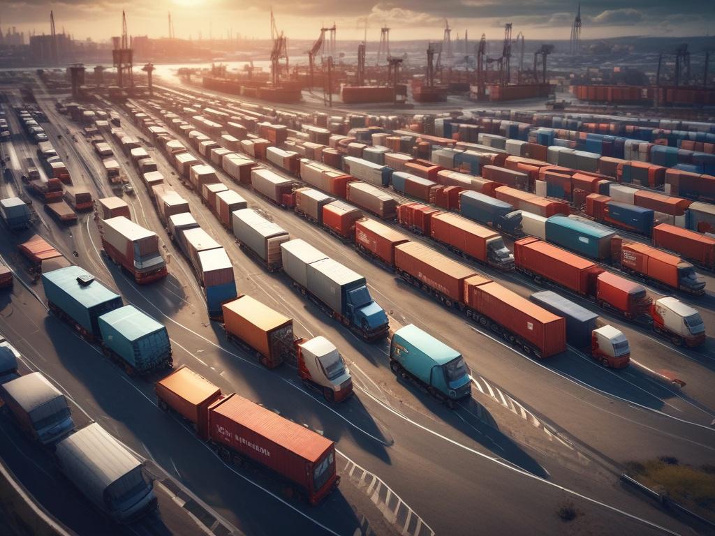 close up view of a logistics hub with trucks and