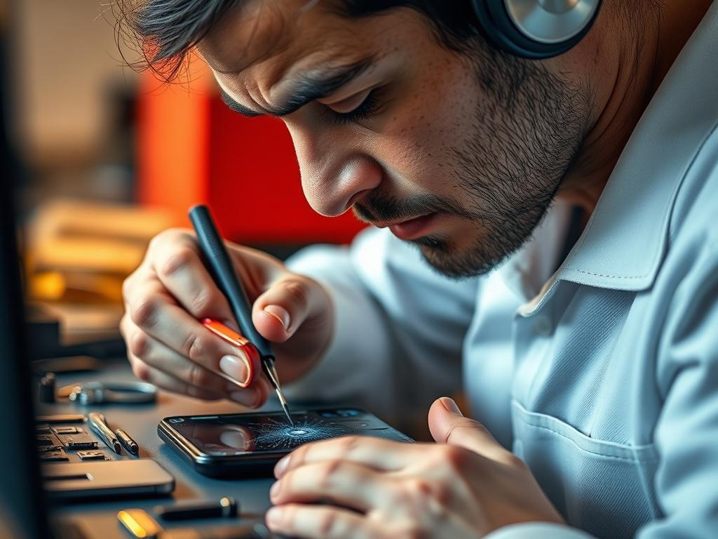 A hyper realistic close up shot of a technician working