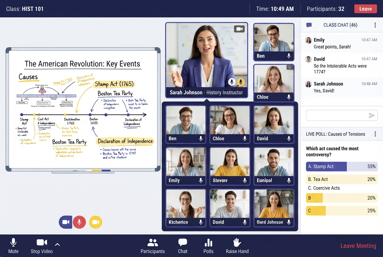 Virtual classroom with video conferencing