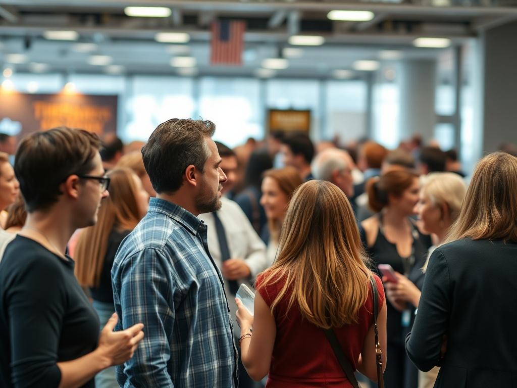 An inviting image of a professional networking event with authors and publishers mingling, showcasing a sense of community and opportunity, emphasizing the importance of connections in the publishing industry.